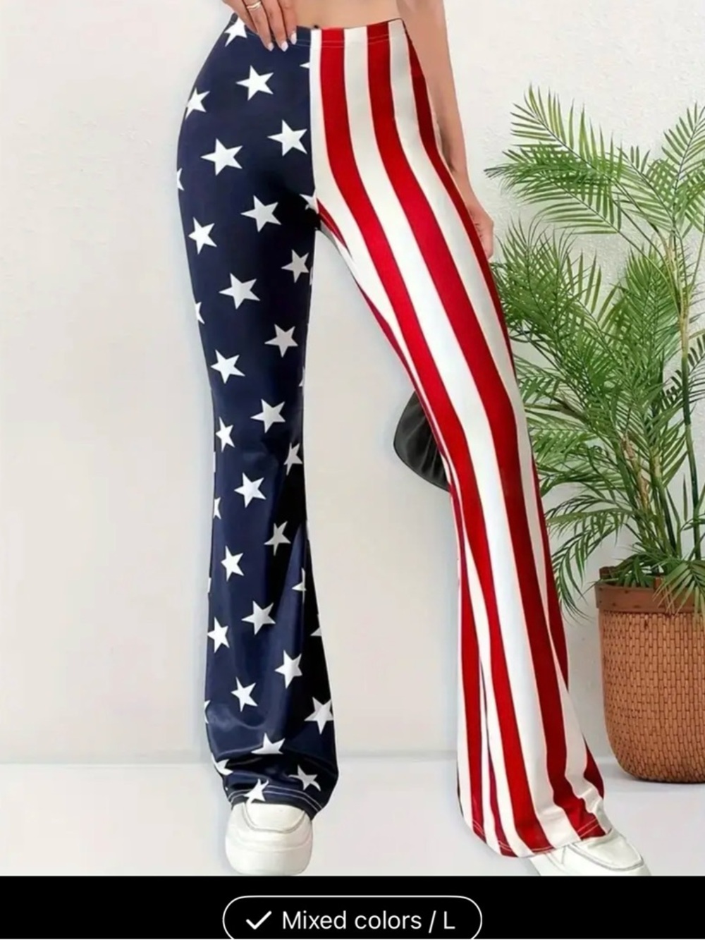 American Flag Print Flared Pants - Red, White & Blue